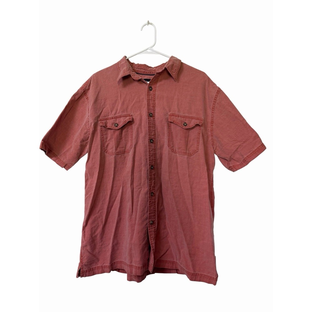 St Johns Bay Men's XXL Salmon Cotton Button Front Camp Shirt Short Sleeve